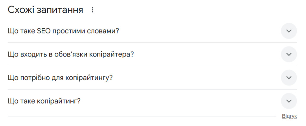 People Also Ask за темою «що таке SEO копірайтинг»