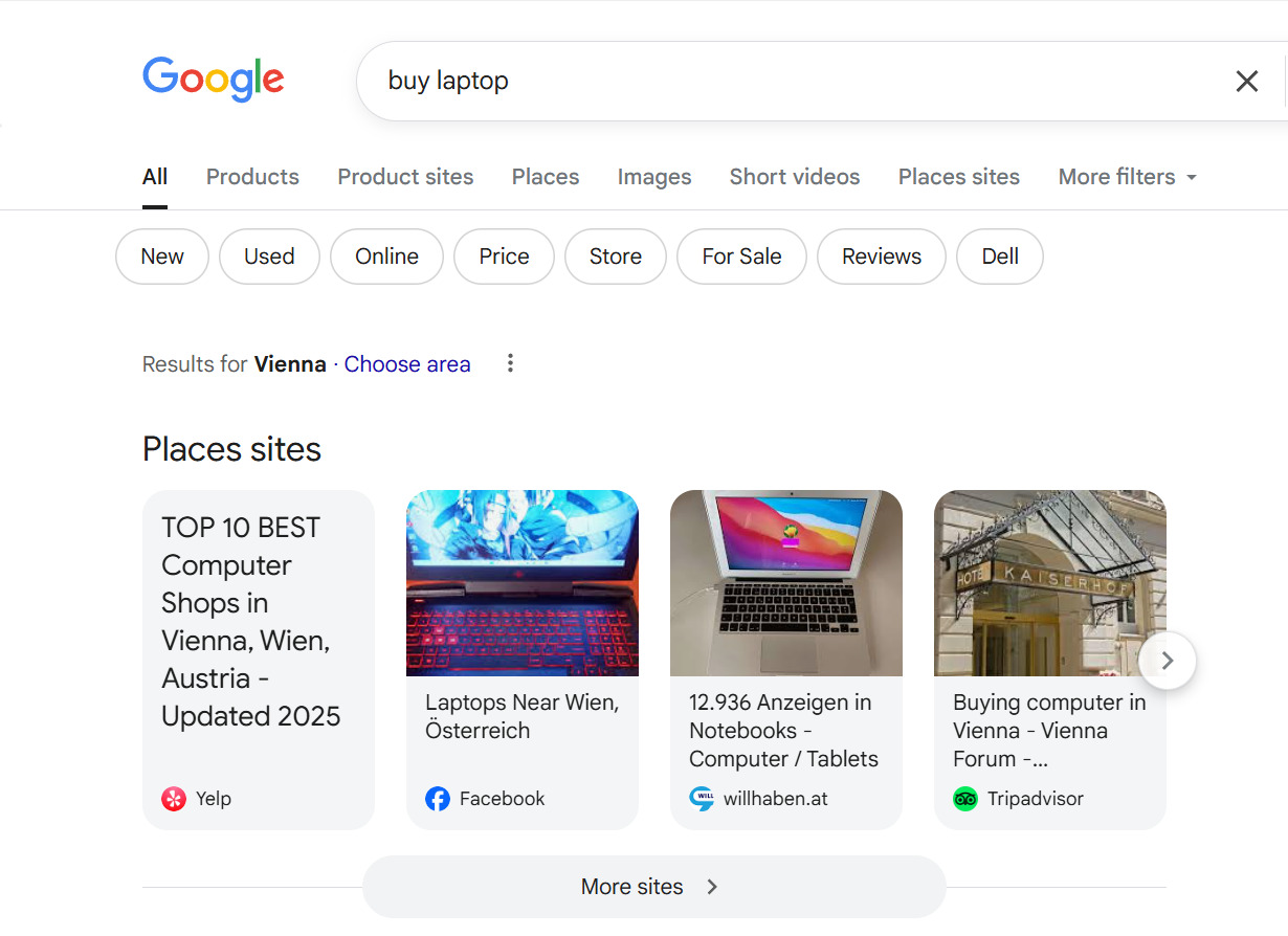 Buy a laptop in Google Search