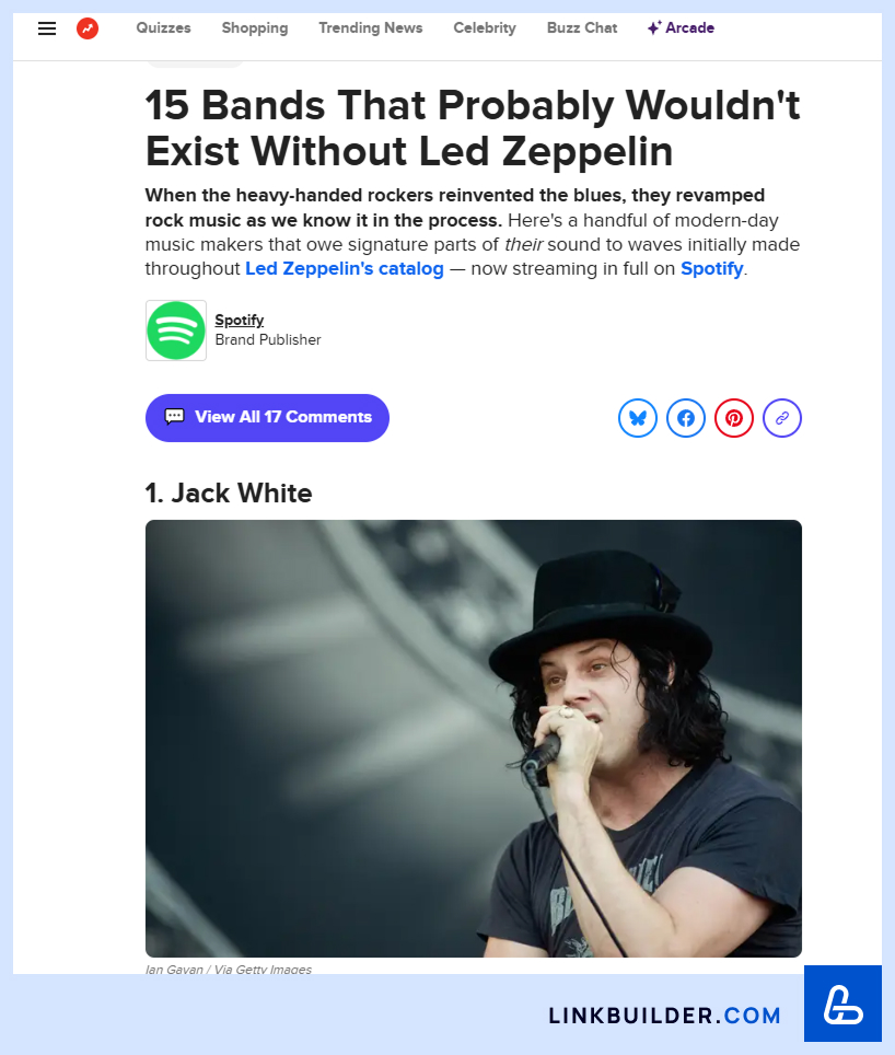 Inbound contextual link example from Buzzfeed.com to Spotify