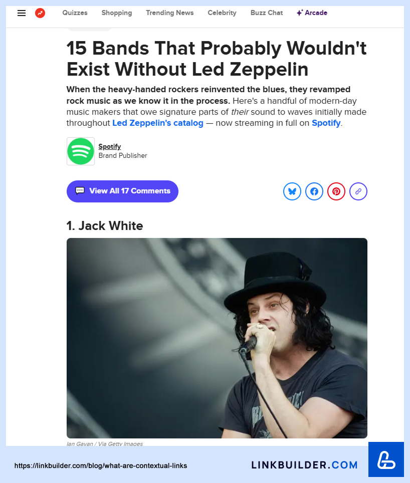 Inbound contextual link example from Buzzfeed.com to Spotify
