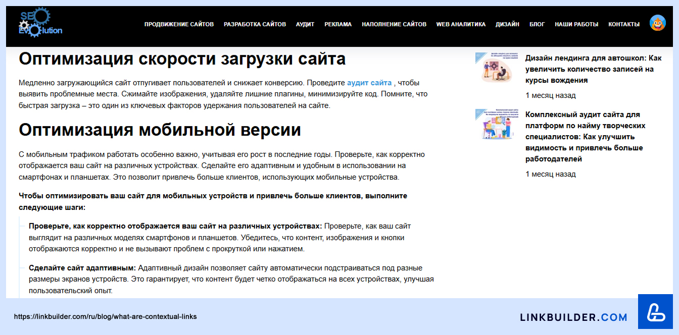 пример релевантного анкорного текста с сайта seo-evolution.com.ua