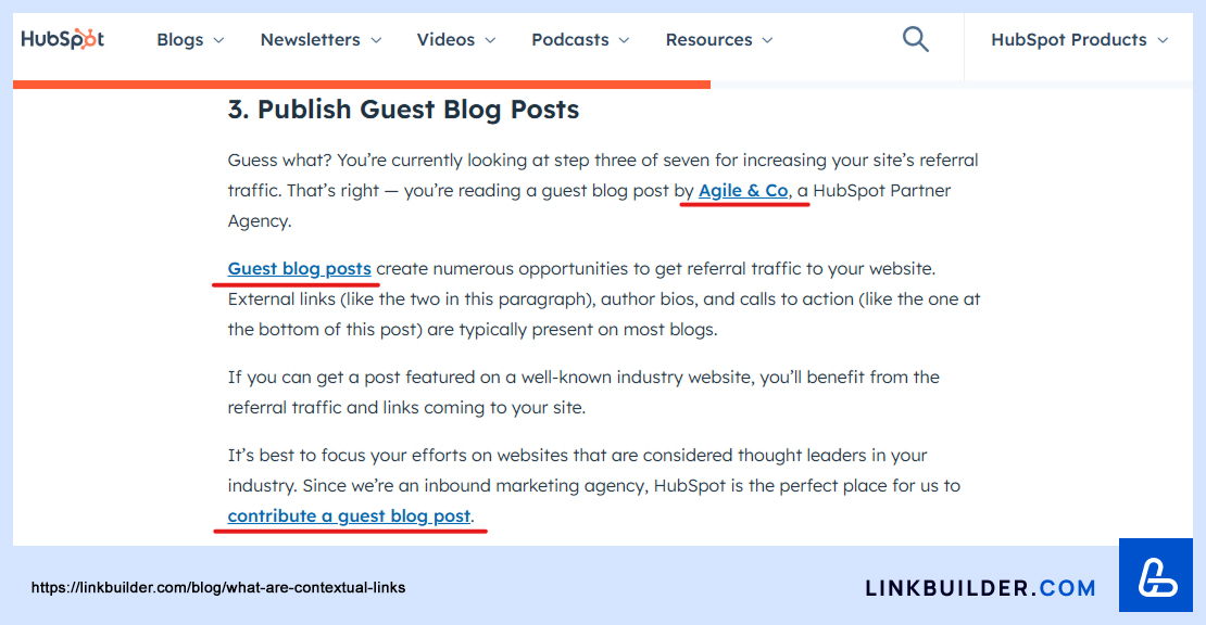example of a contextual link from HubSpot