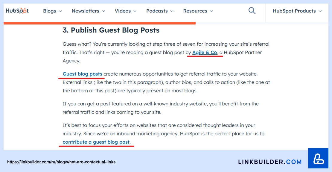 пример контекстной ссылки от HubSpot