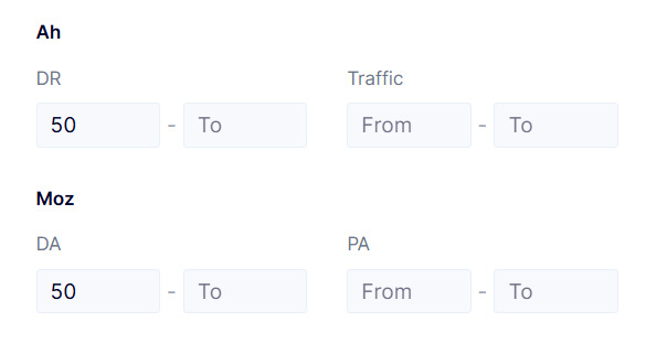 Applying filters to show only sites with DA and DR greater than 50