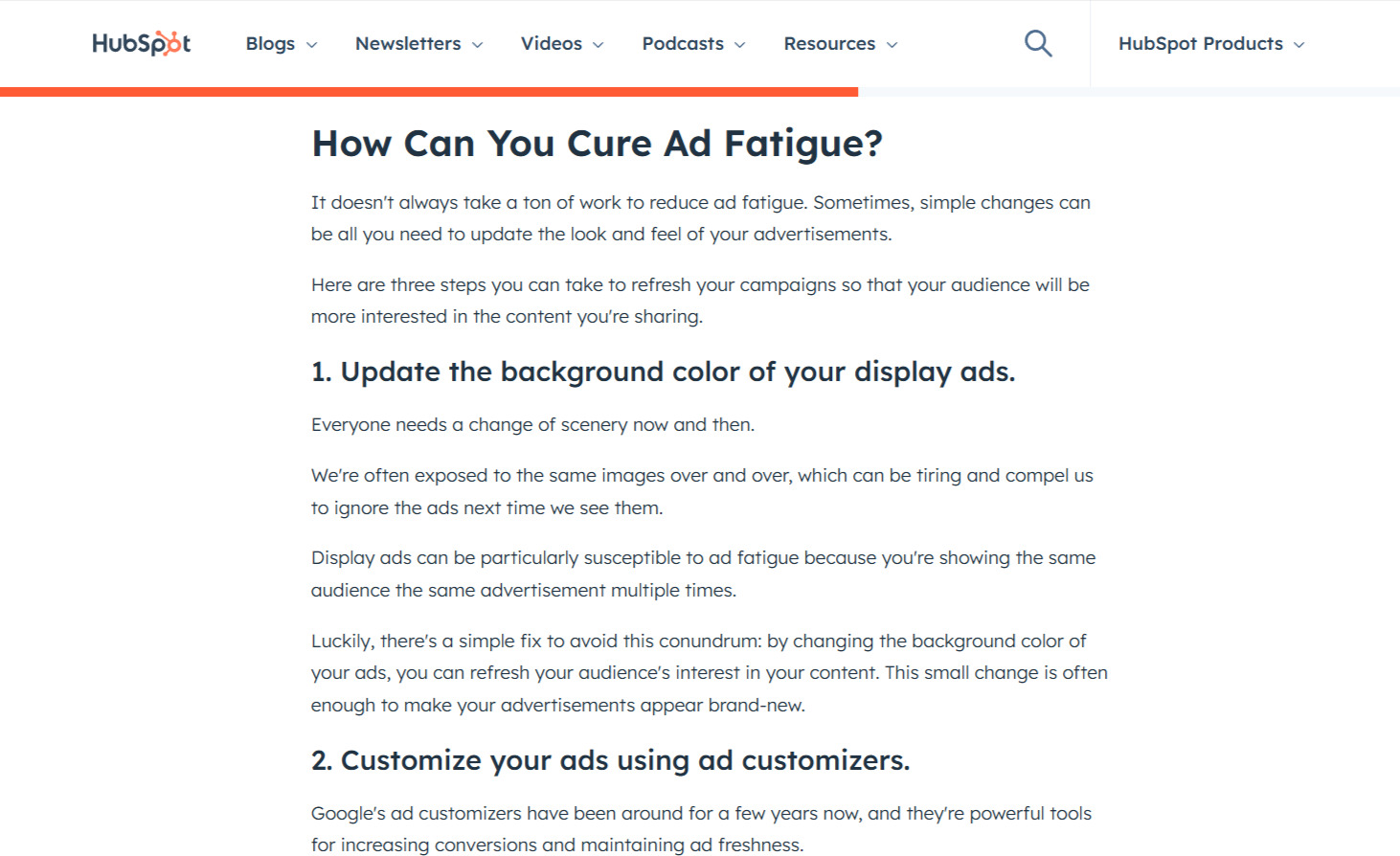 How To Cure Ad Fatigue Guide on HubSpot