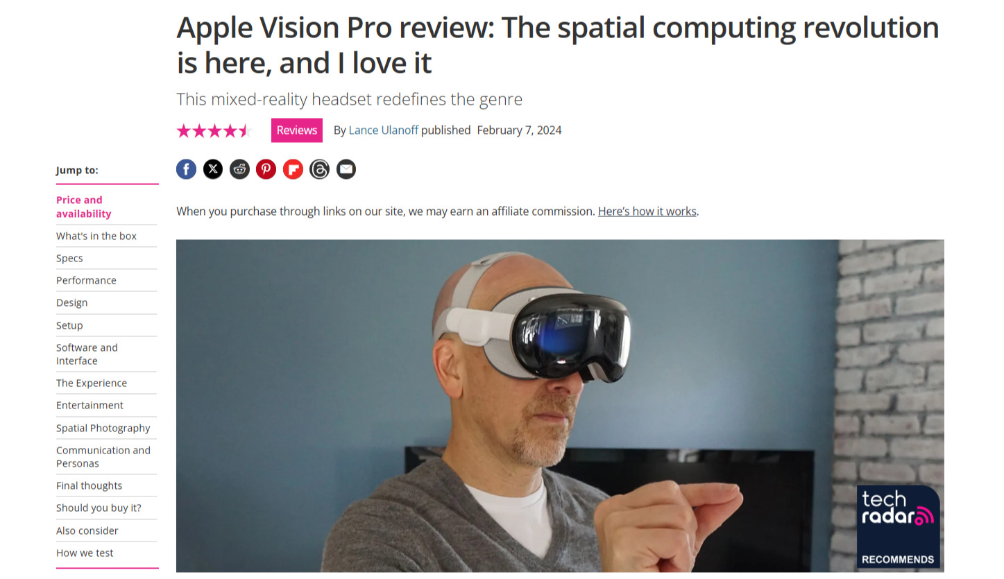 Apple Vision Pro Review by TechRadar