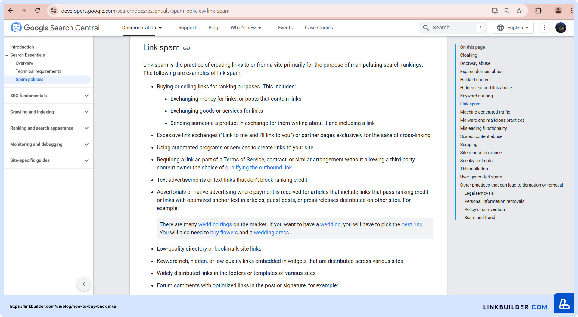 Google Search Central Guidelines for Developers: Політика спаму