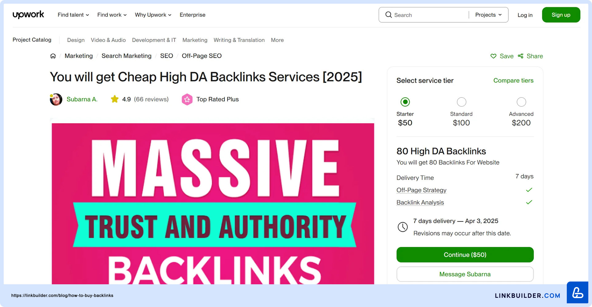 Link builders on Upwork