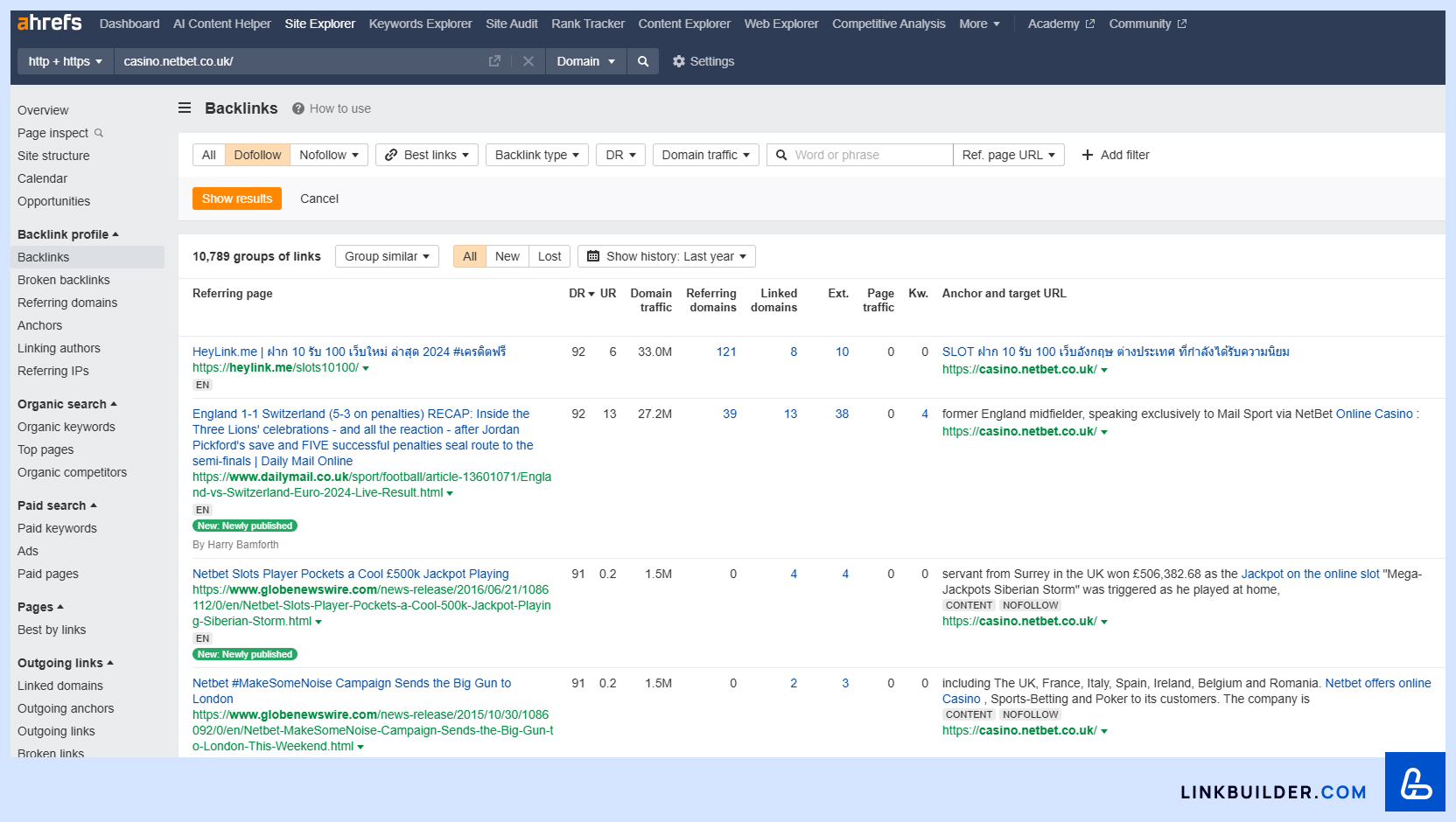Ahrefs Backlinks Report