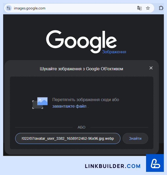 Поле «Вставити URL зображення»