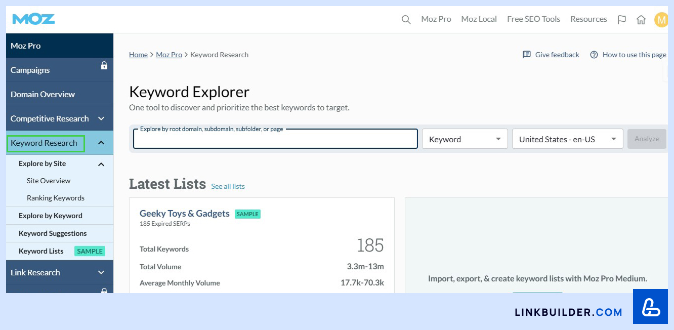 Moz Keyword Research