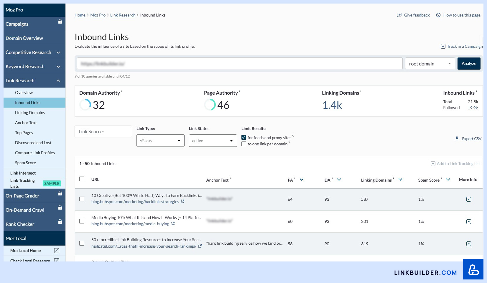 Moz/Link Research/Inbound Links