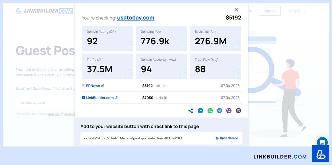 Guest Post Website Audit Tool from LinkBuilder.com