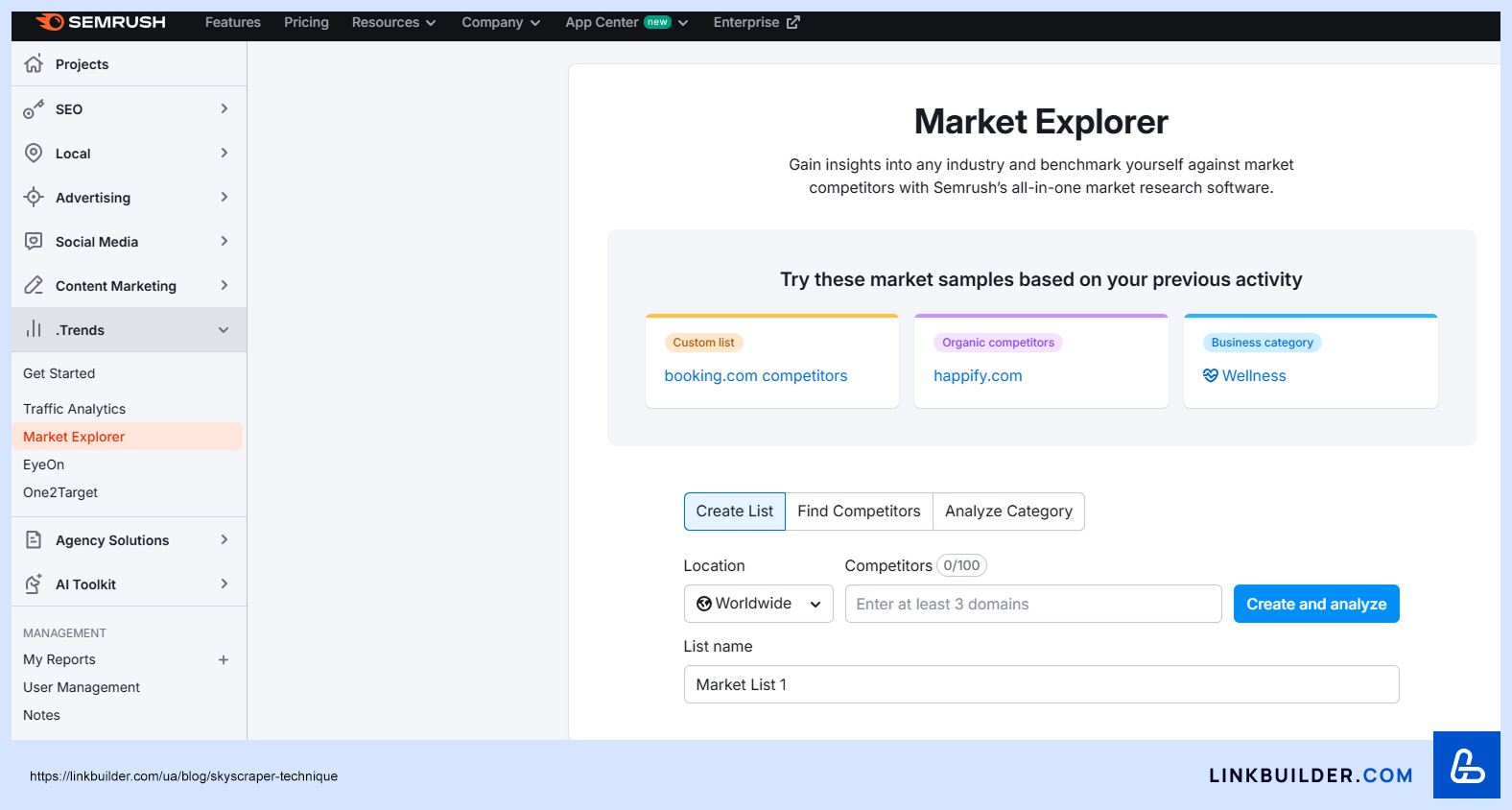 Semrush Market Explorer