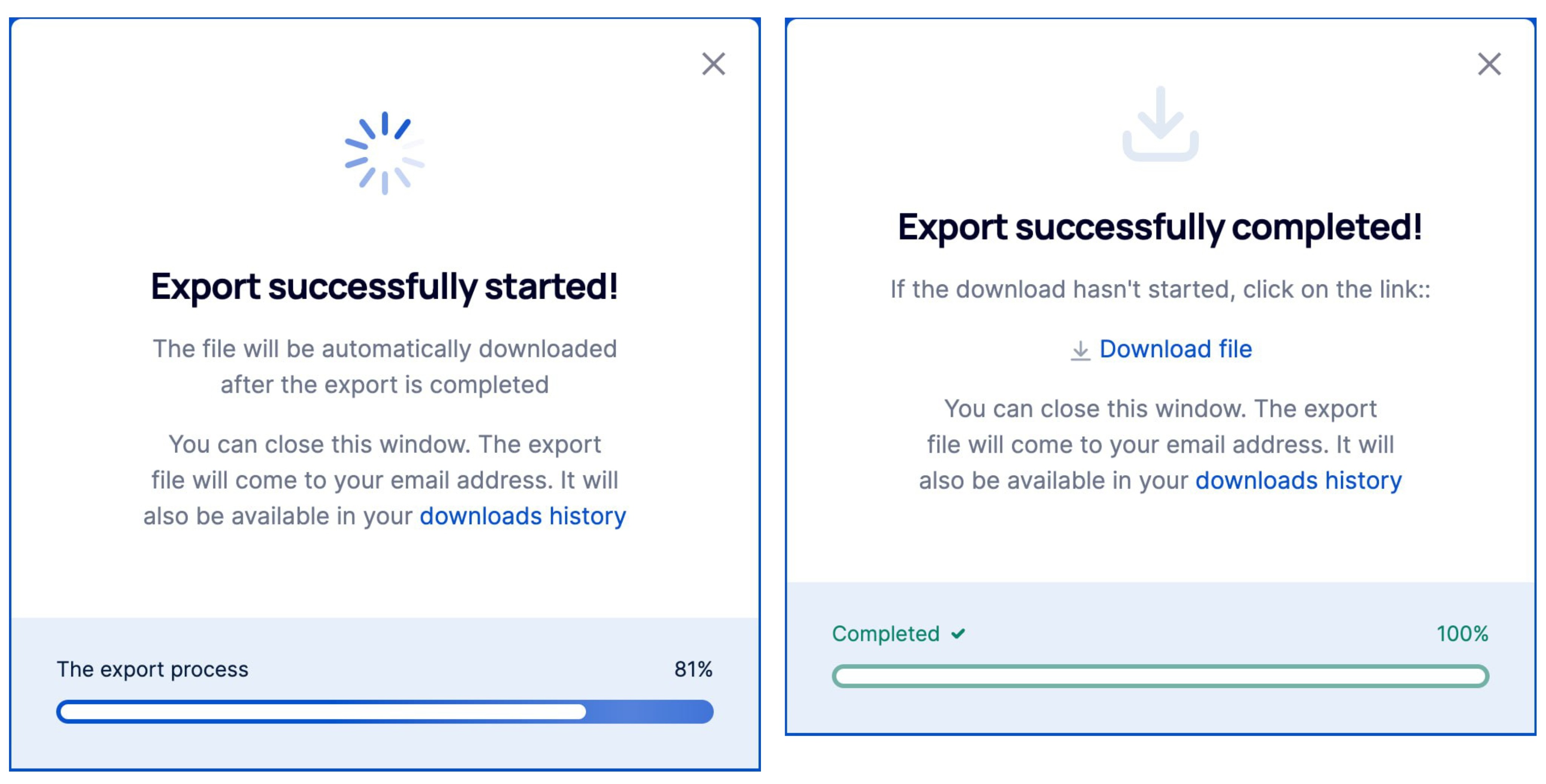 Export progress notifications
