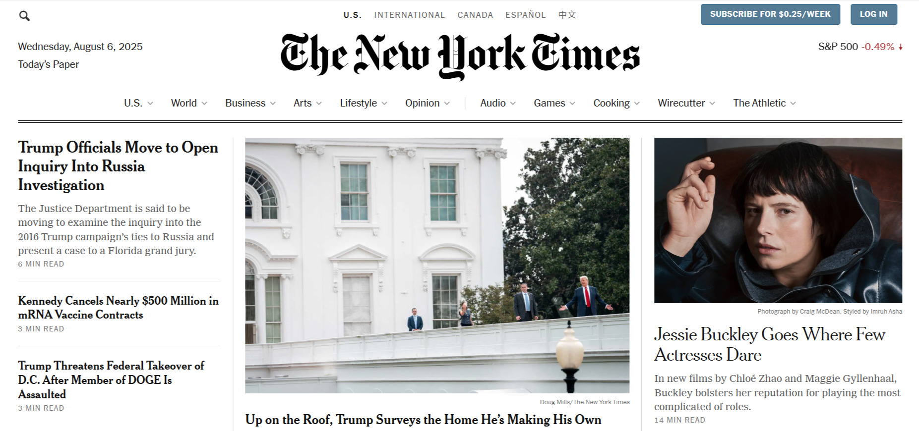 Главная страница New York Times
