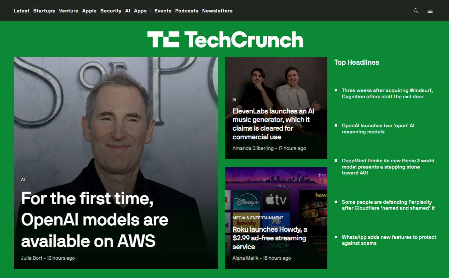Главная страница TechCrunch
