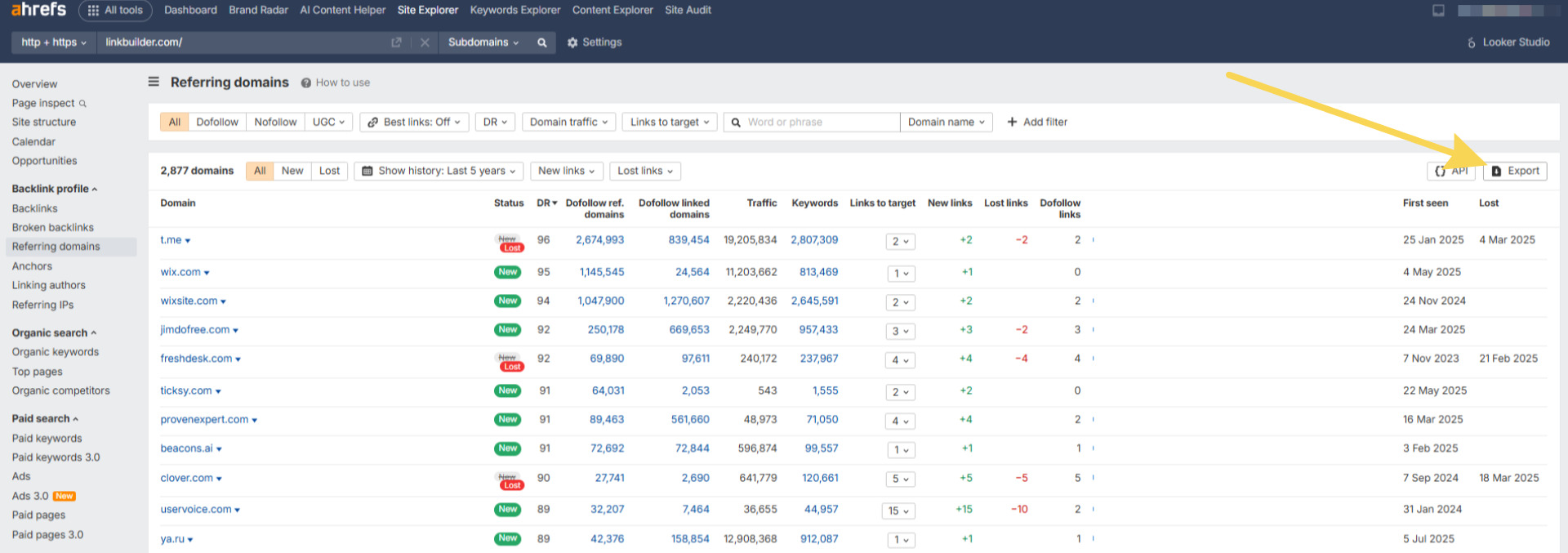 Exporting “Referring Domains” from Ahrefs