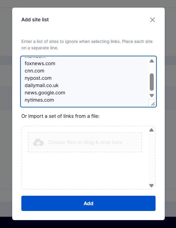 Creating a list of used sites