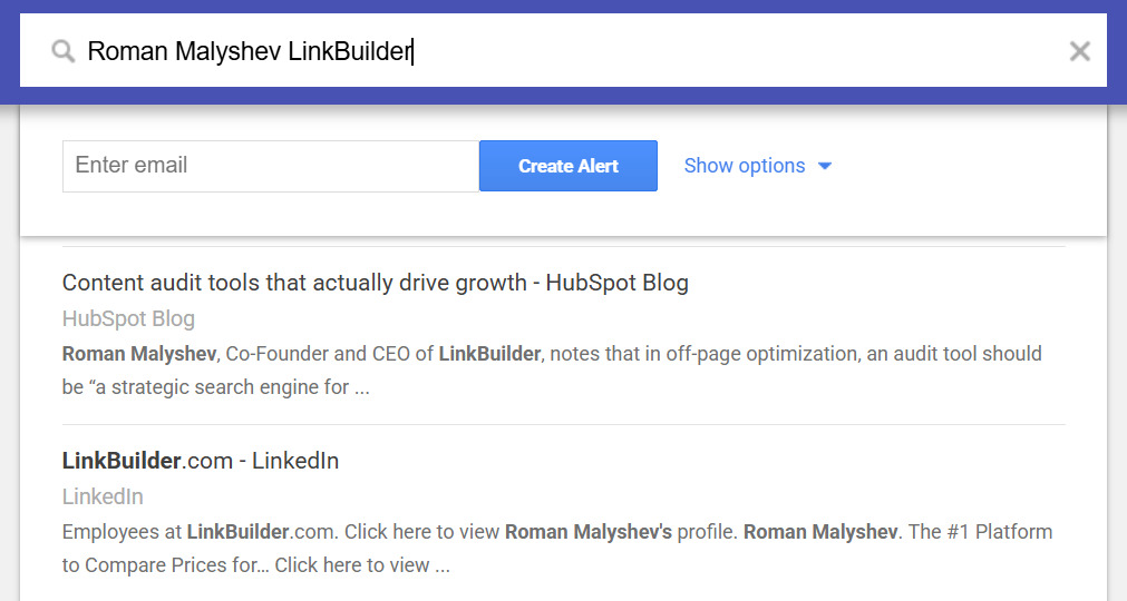 Google Alerts search Searching in Google Alerts by founder and company name