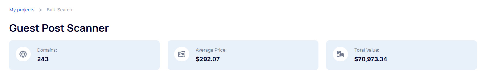 Bulk Search results - overview of the market