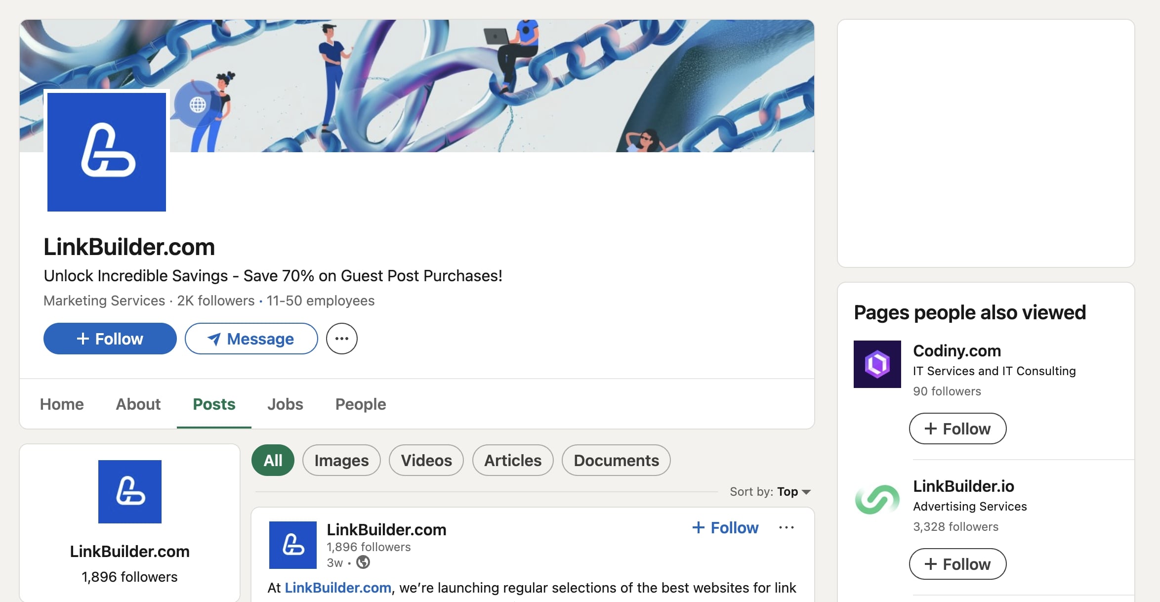 Example of a company profile on LinkedIn