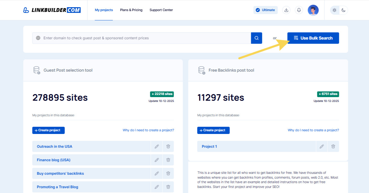 Click the “Use Bulk Search” button