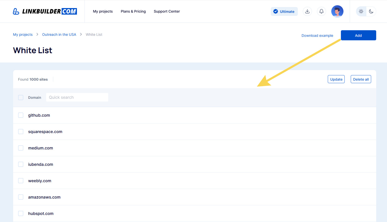 Uploading domains to the “Whitelist”