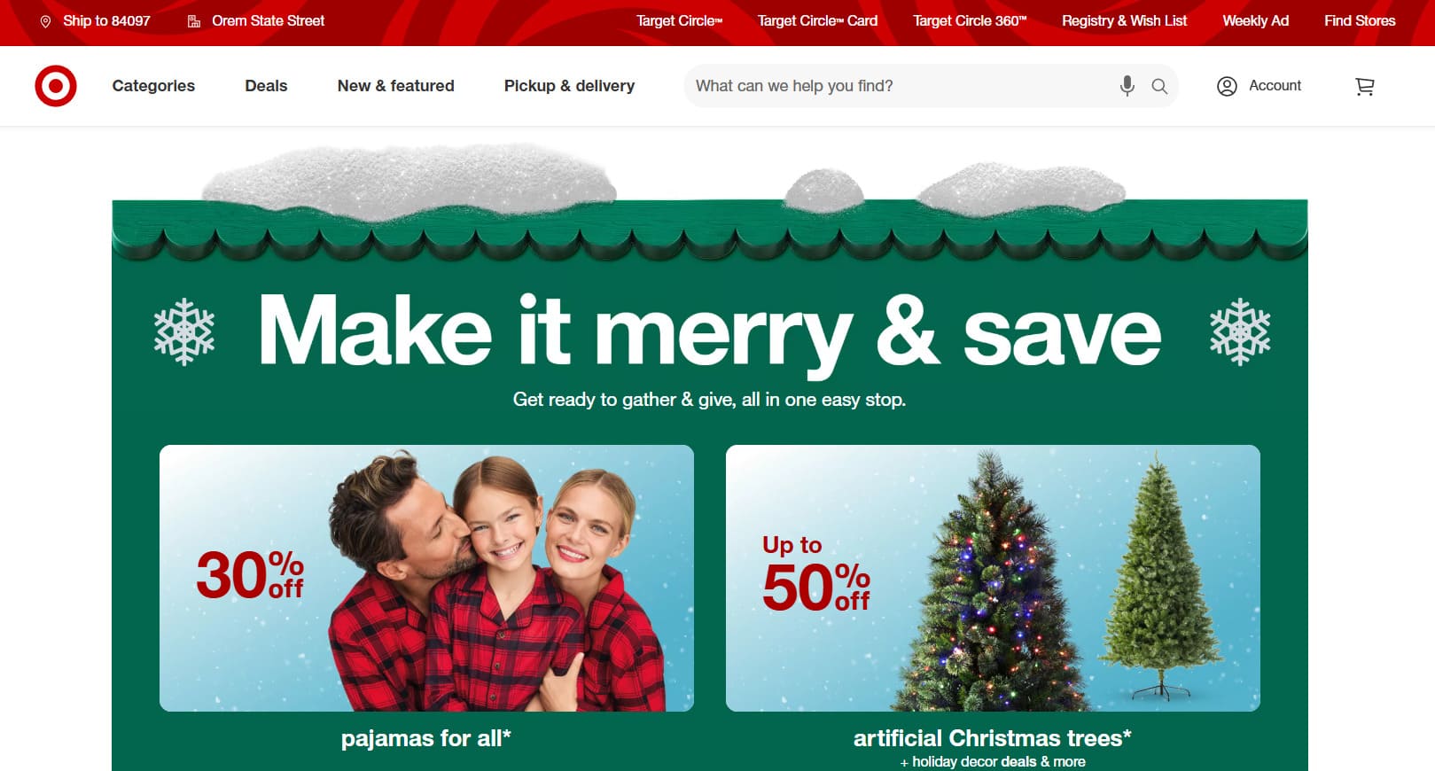 Example of Target's festive website design
