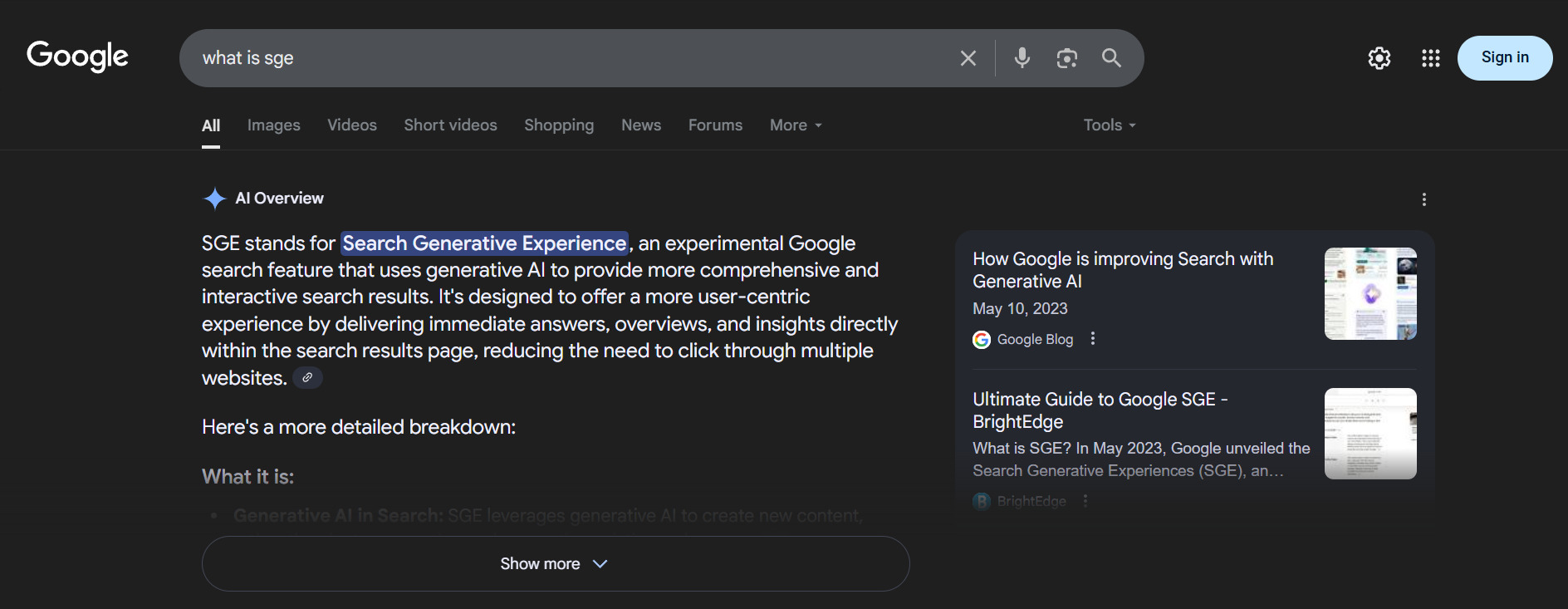 What is SGE in Google