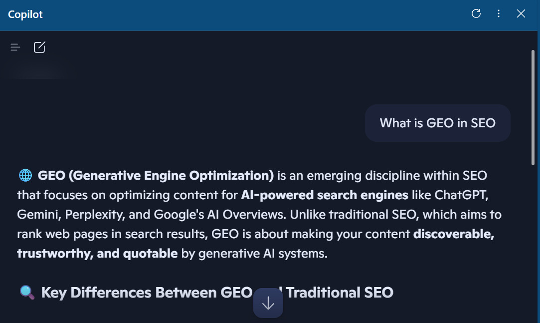 What is GEO in SEO query in Bing AI