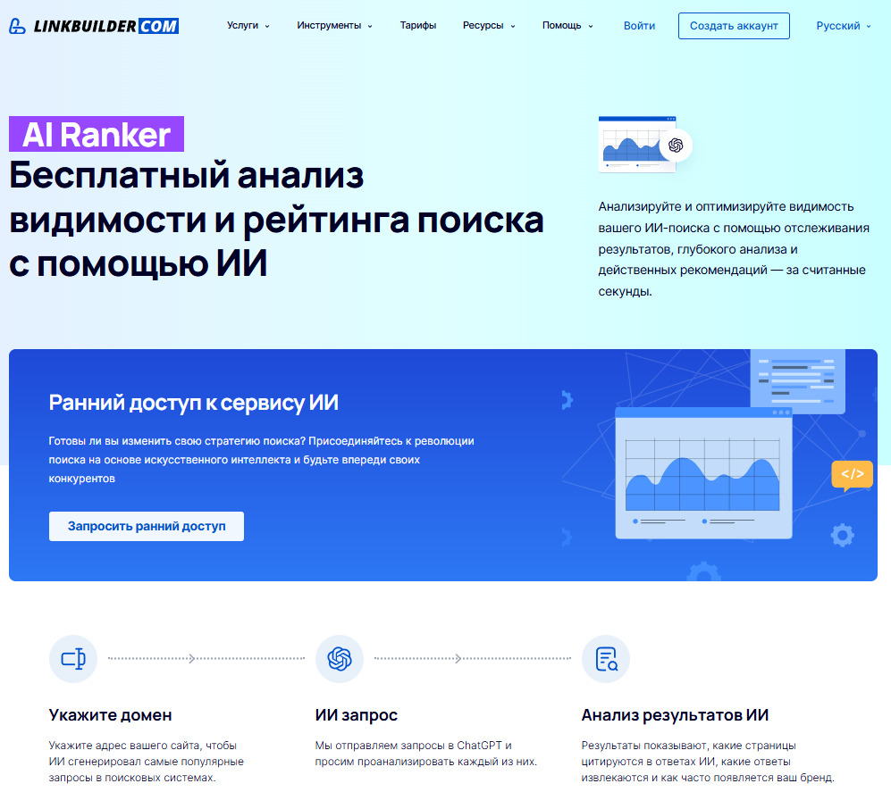 Страница инструмента AI Ranker от LinkBuider.com 