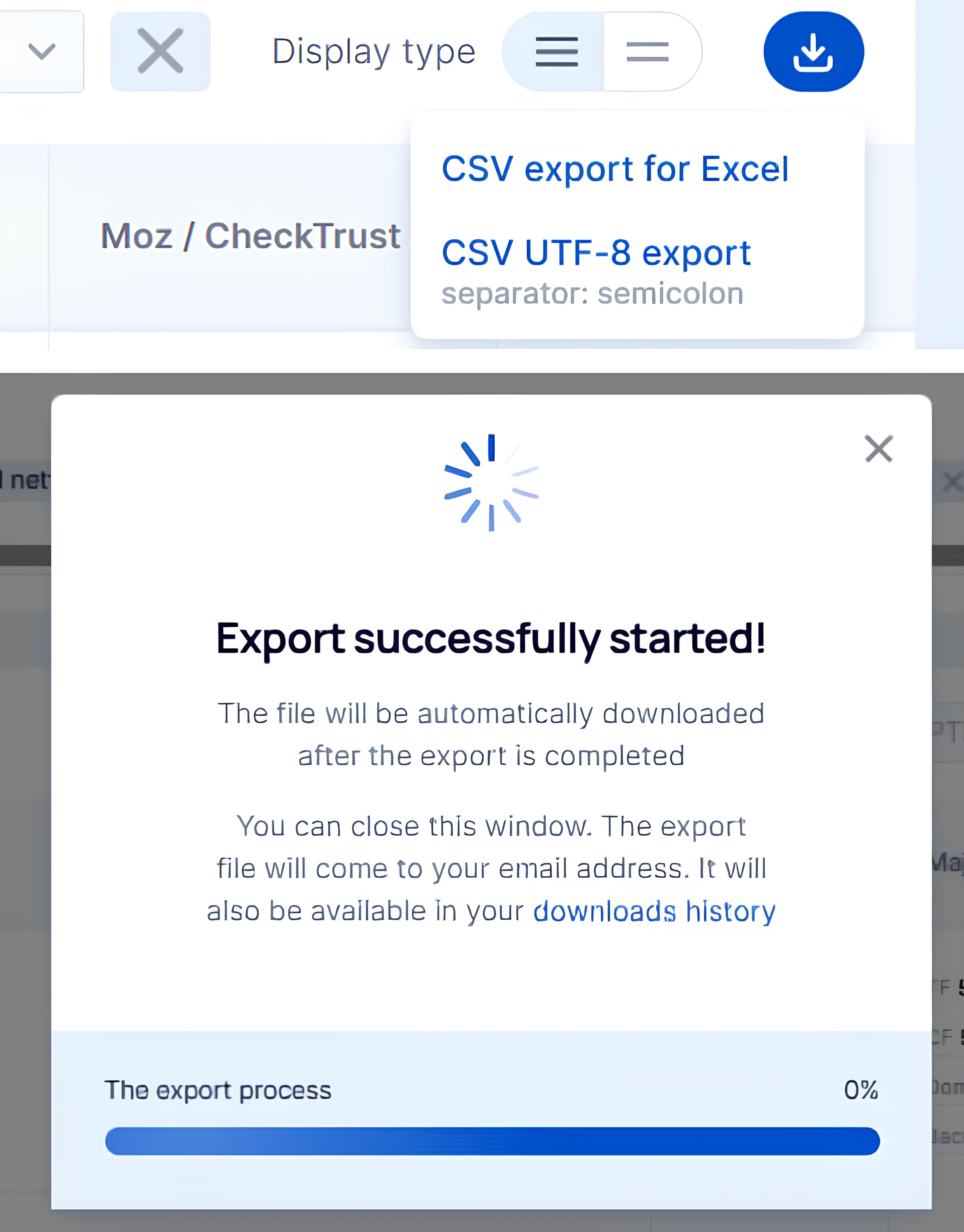 Export icon and options