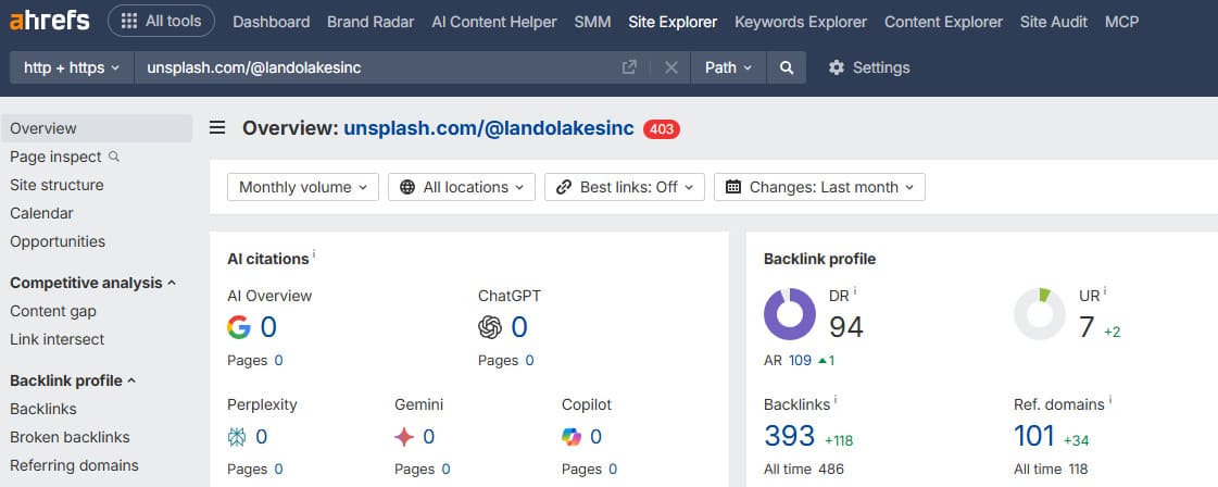 Ahrefs data showing backlinks to the page