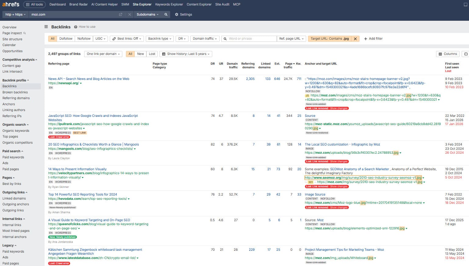 Finding image backlinks to a competitor&rsquo;s site in Ahrefs
