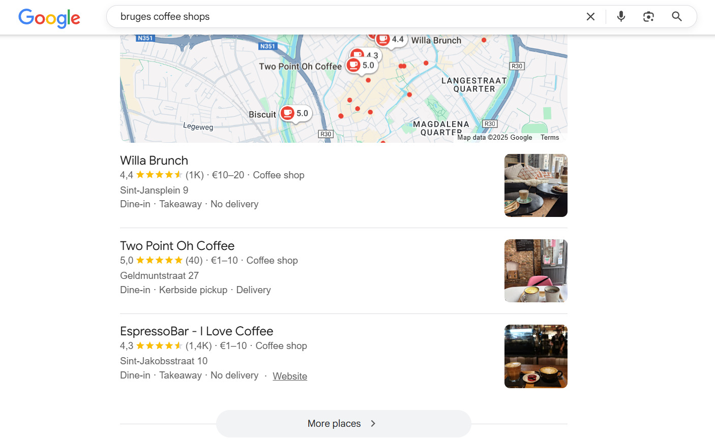 Local Pack for “Bruges coffee shops”