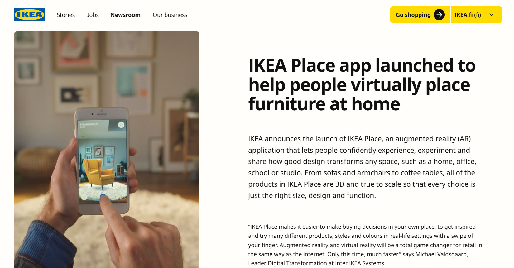 Example of Augmented Reality from IKEA Place App for Furniture Try-On