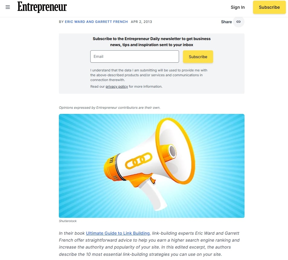 Стаття Entrepreneur.com про лінкбілдинг