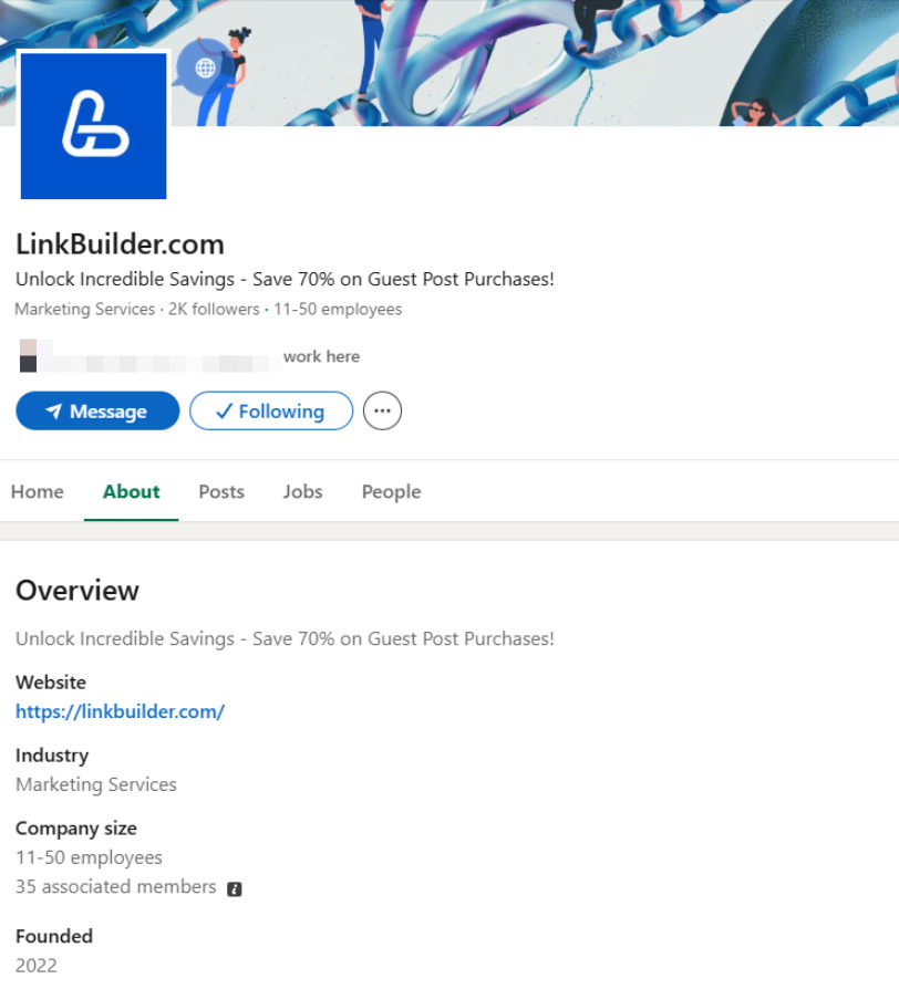 LinkBuilder.com Company Page on LinkedIn