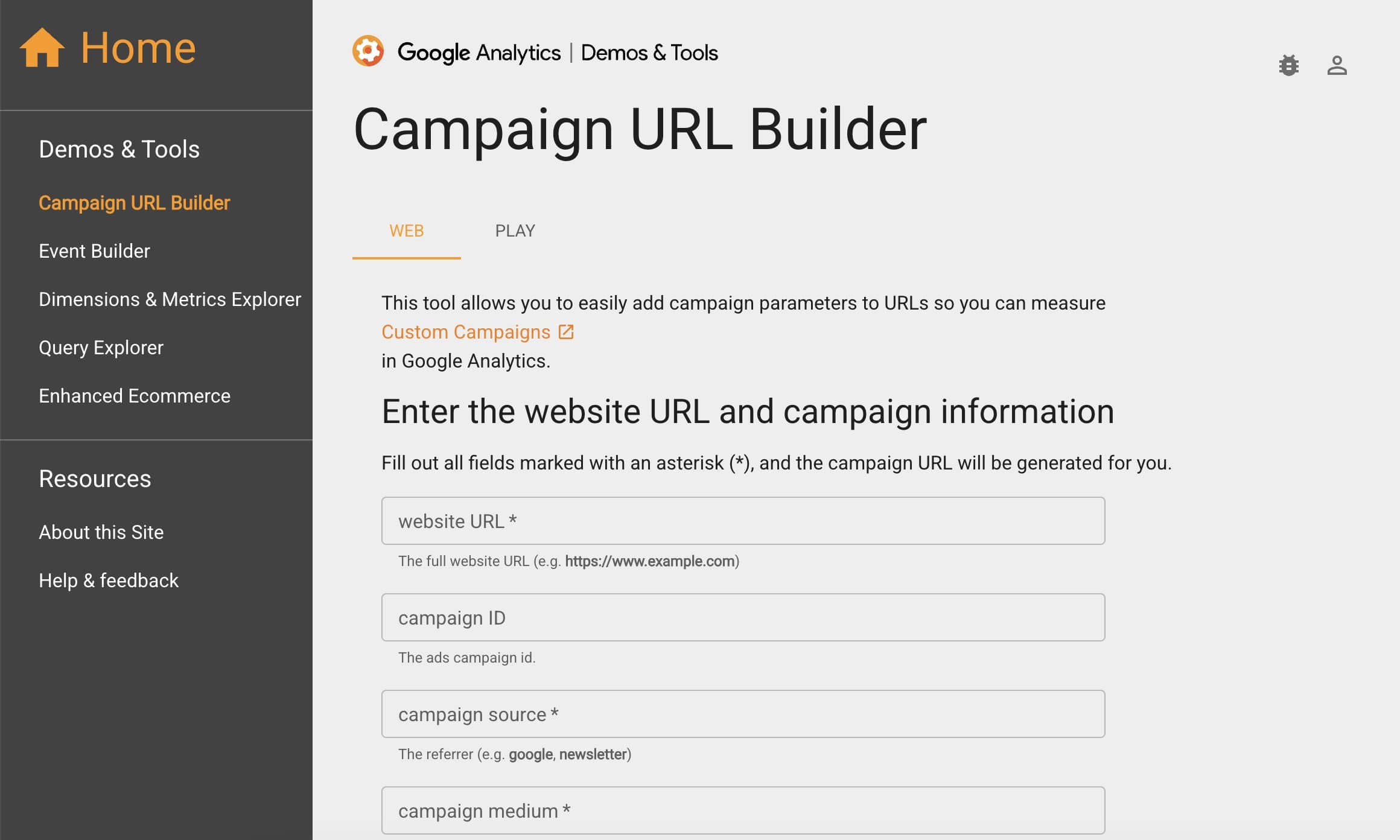 Tag generator by Google Analytics