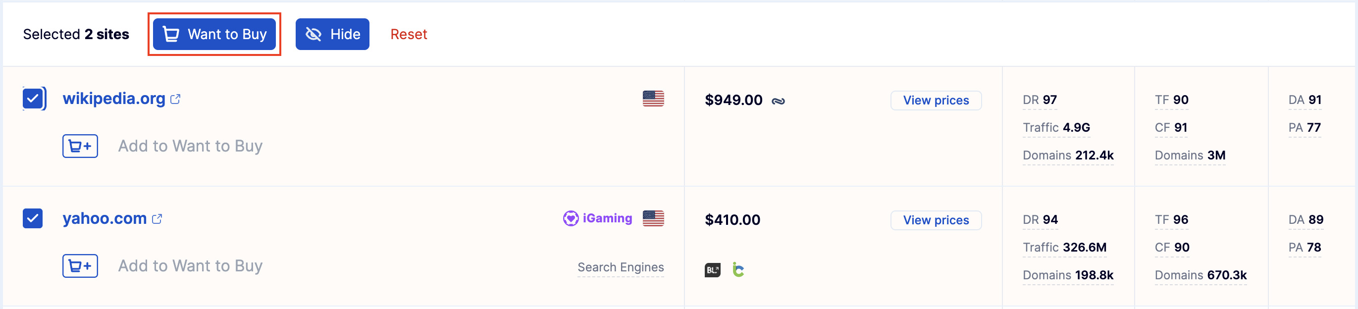 Додавання у Want to Buy Додавання сайтів у список Want to Buy