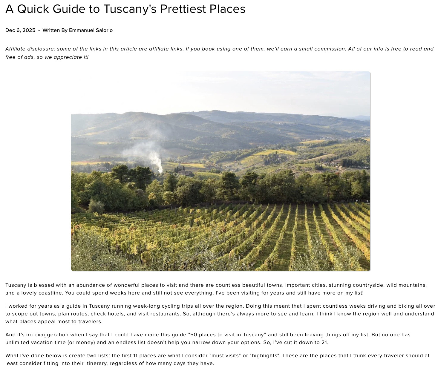 Guest post on goaskalocal.com mentioning tours Example – guest post on goaskalocal.com "A Quick Guide to Tuscany’s Prettiest Places" mentioning tours