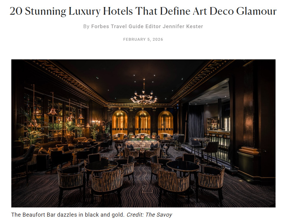 A Forbes Travel roundup of luxury hotels Example – "20 Stunning Luxury Hotels That Define Art Deco Glamour" roundup on Forbes Travel