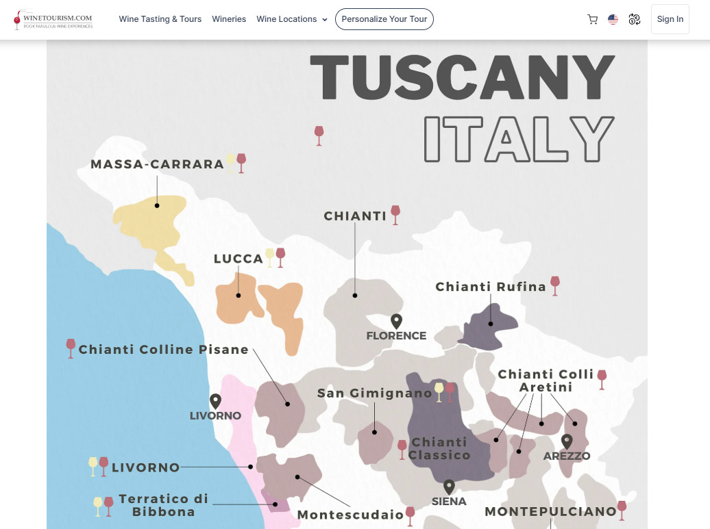 Tuscany Wine Region Guide map from WineTourism.com Example – "Tuscany Wine Region Guide" map from WineTourism.com