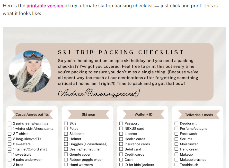 Ski trip packing checklist on mommygearest.com Example – ski trip packing checklist on mommygearest.com
