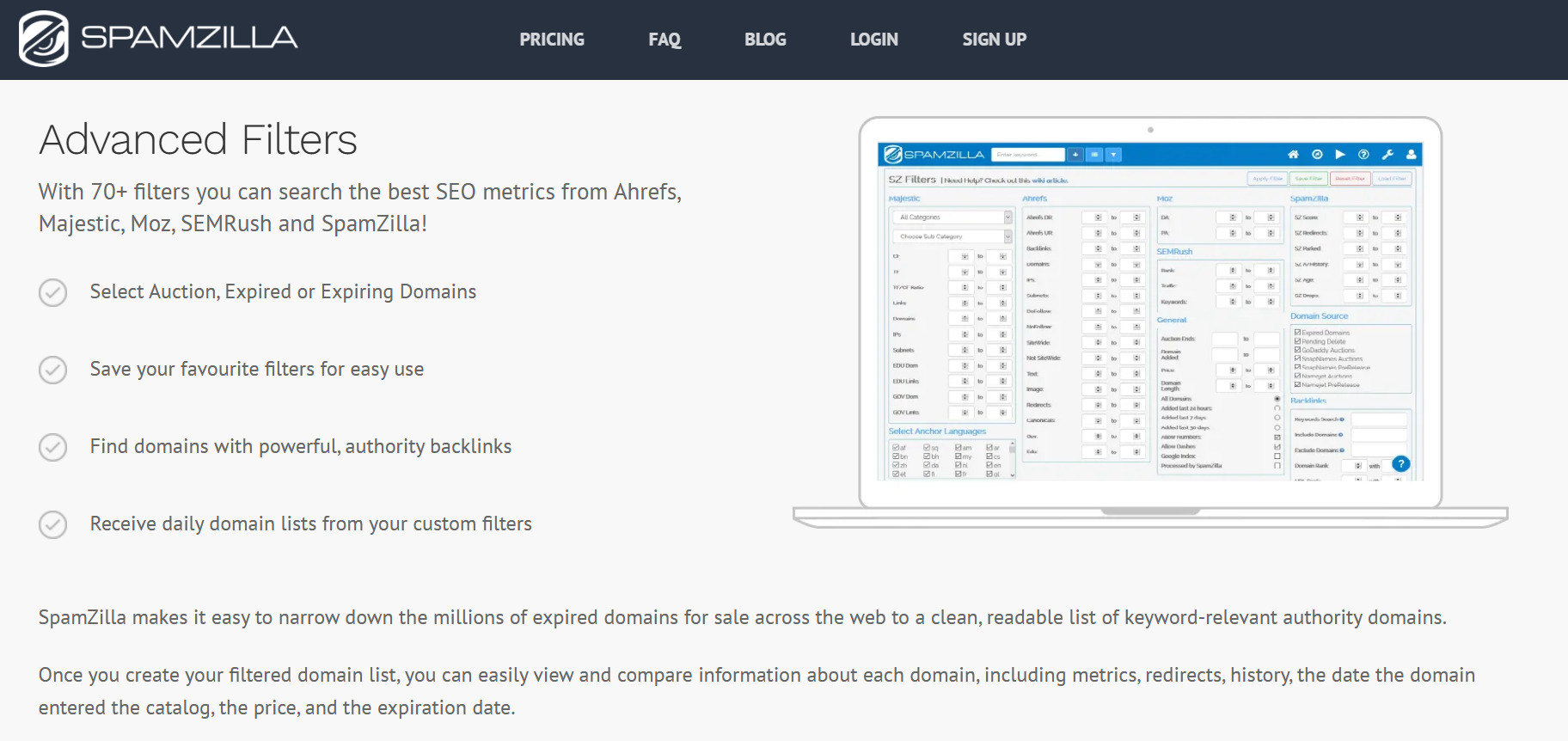 SpamZilla Filters for Domain Selection