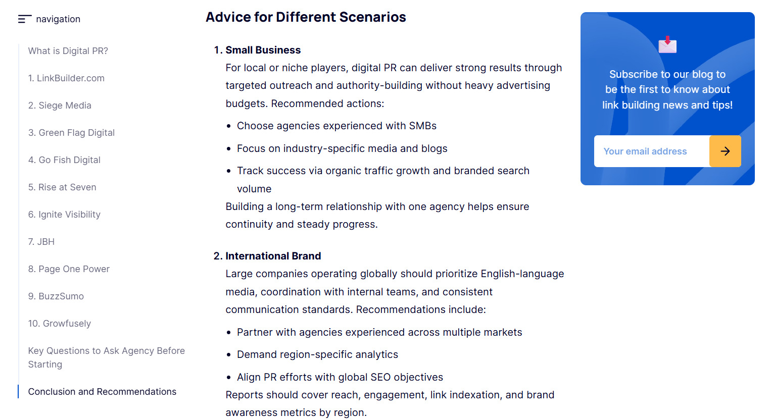 Article “Top 10 Digital PR Agencies in 2025” with Subheadings, Contents, and Lists