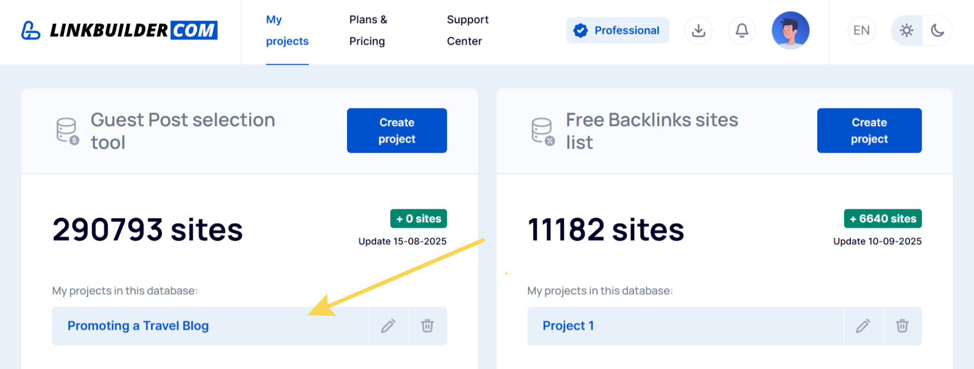 Вибір проекту для пошуку посилань